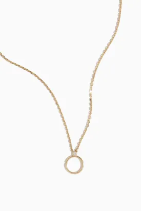 Circle Clasp Pendant Chain Necklace with Diamond in 14k Yellow Gold