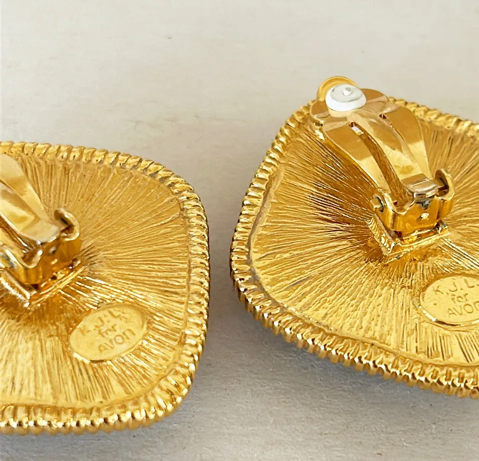 Classic vintage 1970s signed KJL for Avon large statement clip on earrings