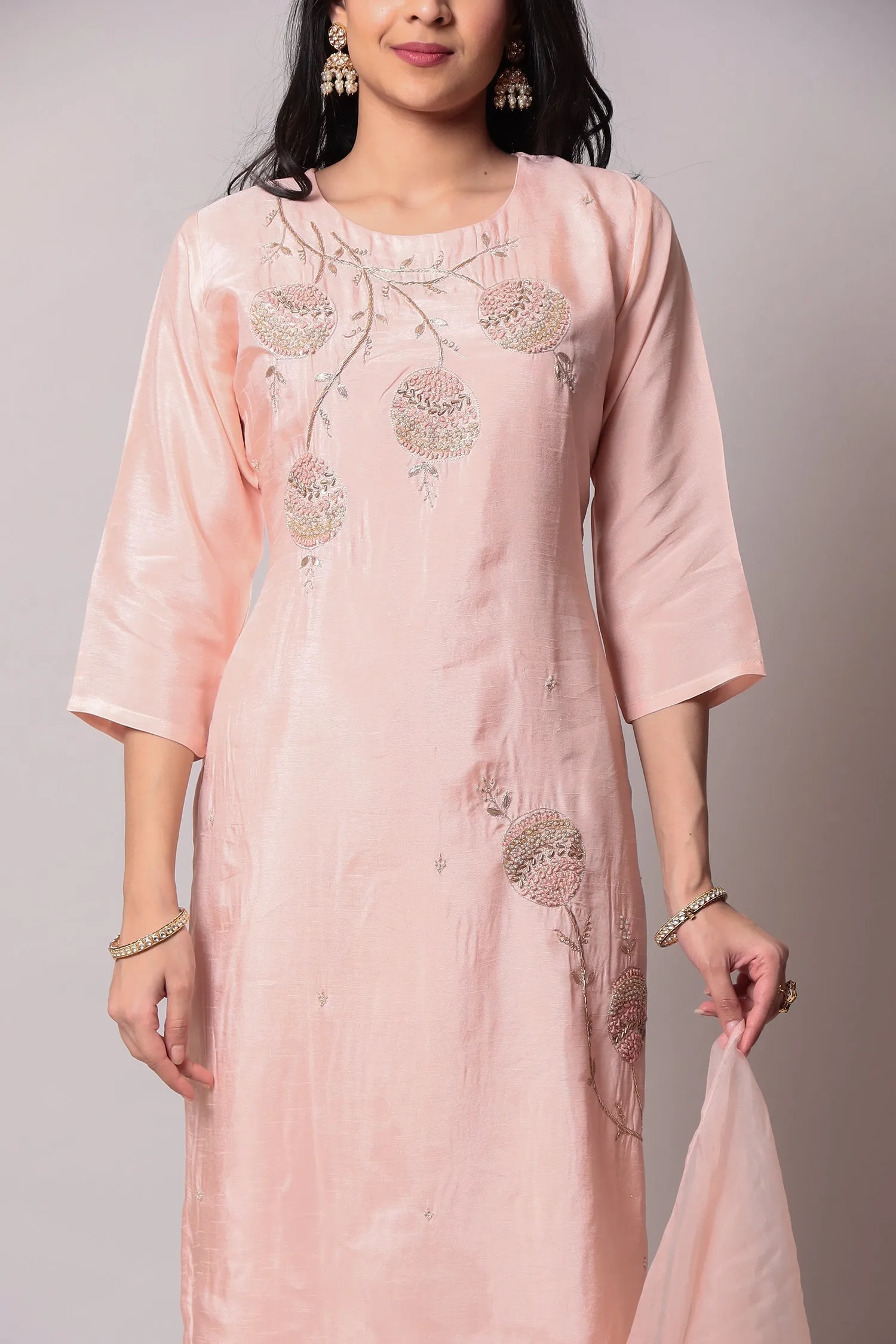 Cotton Kurta with Pearl, Thread work.