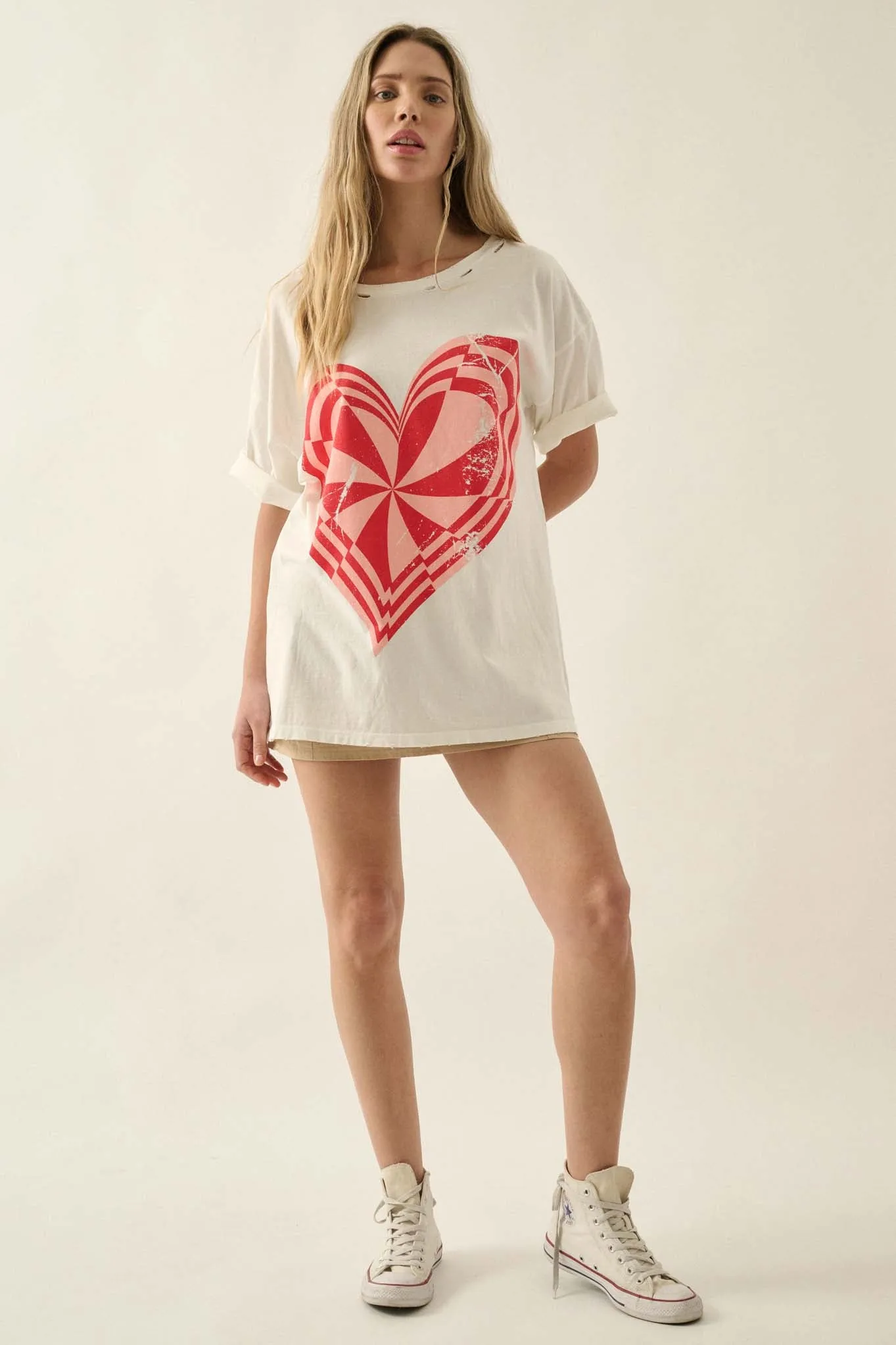 Crazy Love Op-Art Heart Distressed Graphic Tee