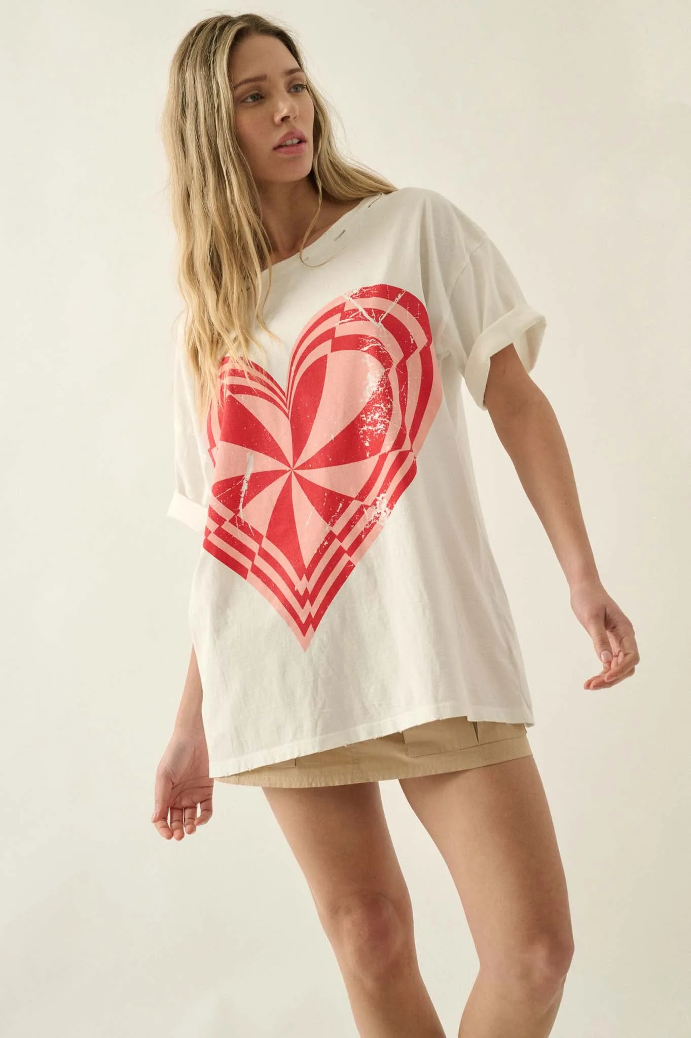 Crazy Love Op-Art Heart Distressed Graphic Tee