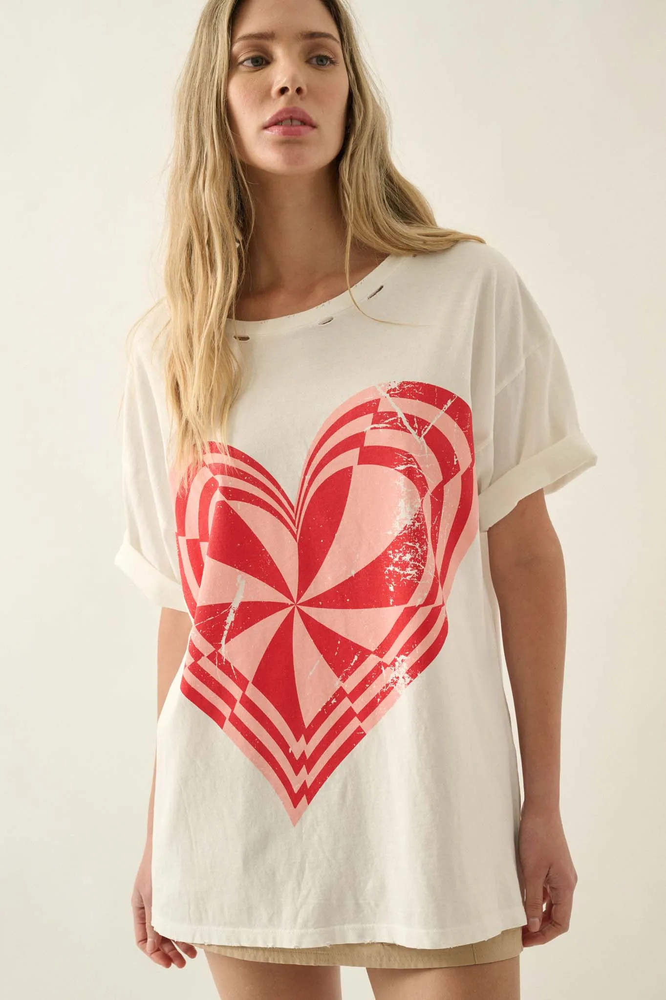 Crazy Love Op-Art Heart Distressed Graphic Tee