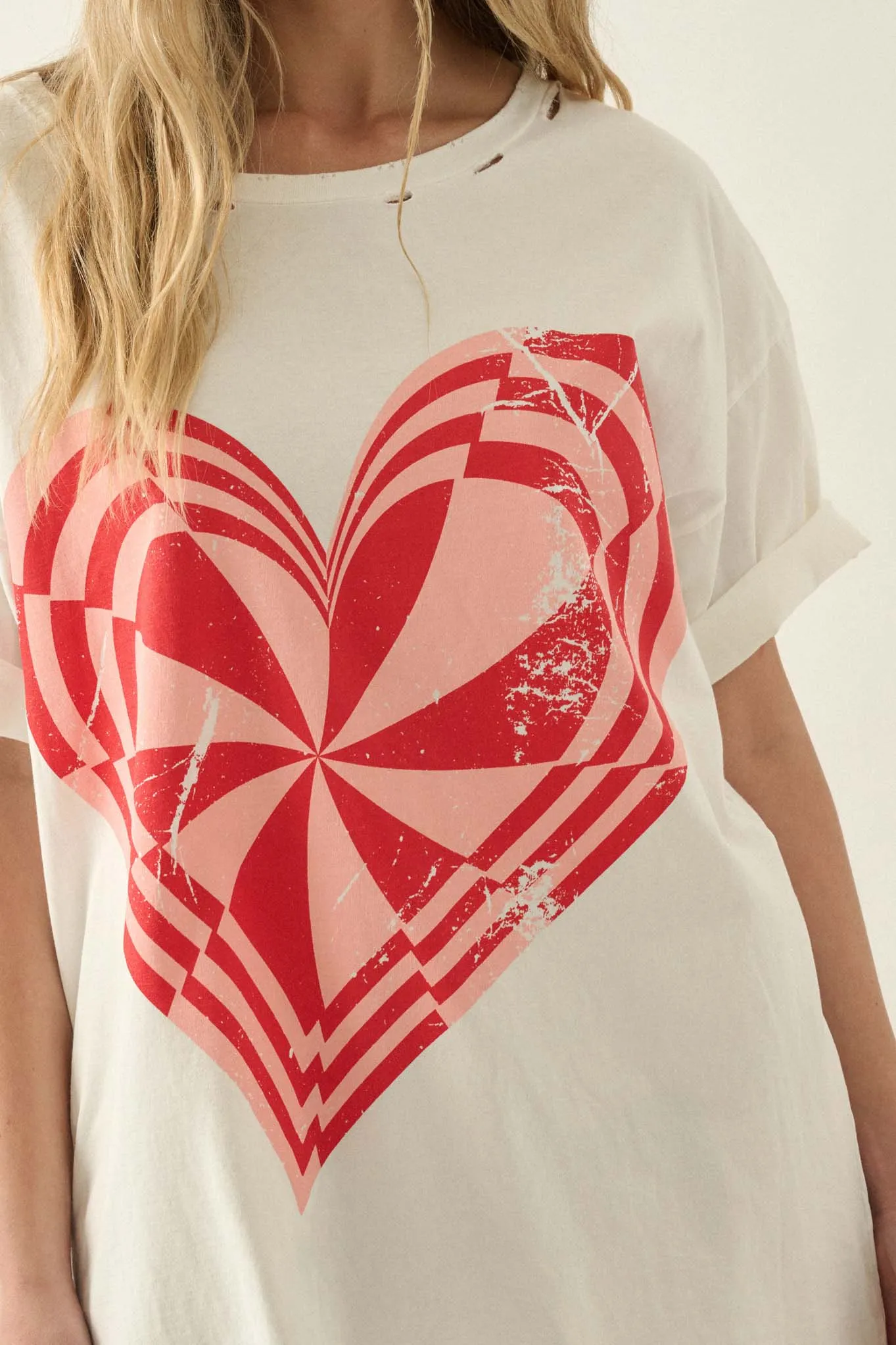 Crazy Love Op-Art Heart Distressed Graphic Tee