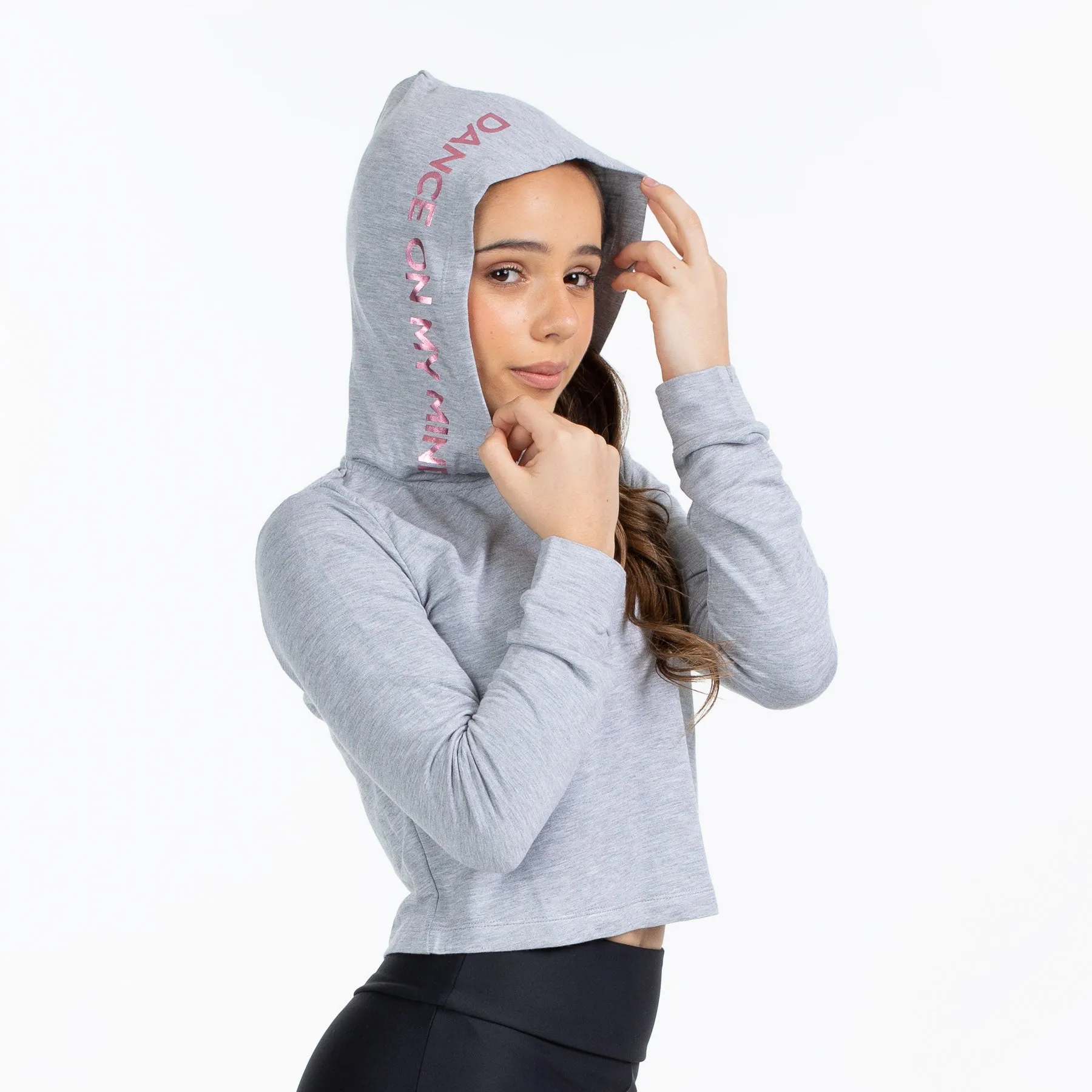 Crop Hoody in Grey with 'Dance on My Mind' Print