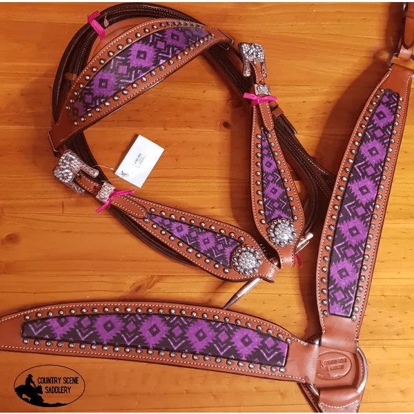 *CSS Purple Diamond Inlay Tackset- Chestnut Leather Cob/ Full