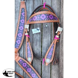 *CSS Purple Diamond Inlay Tackset- Chestnut Leather Cob/ Full