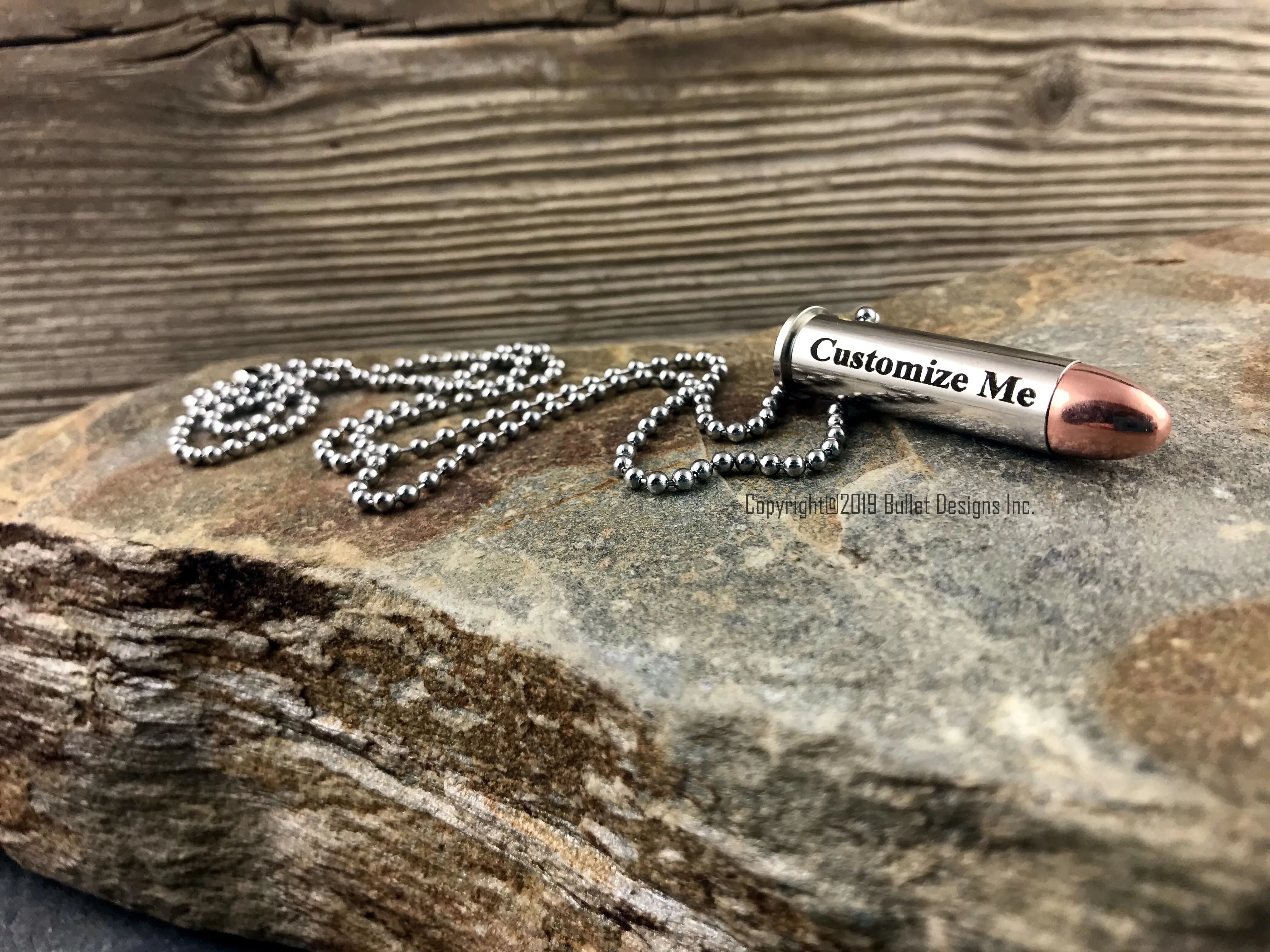 Custom Dark Engraved Nickel Bullet Necklace, Drilled Bullet, Dark Engraving, 357, 38 Special, Custom