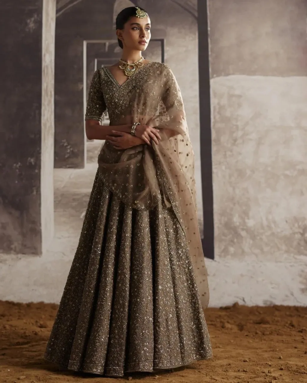 Cutdana & Sequin Jaal Lehenga