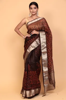 Dabu print Organza Saree with Zari work.