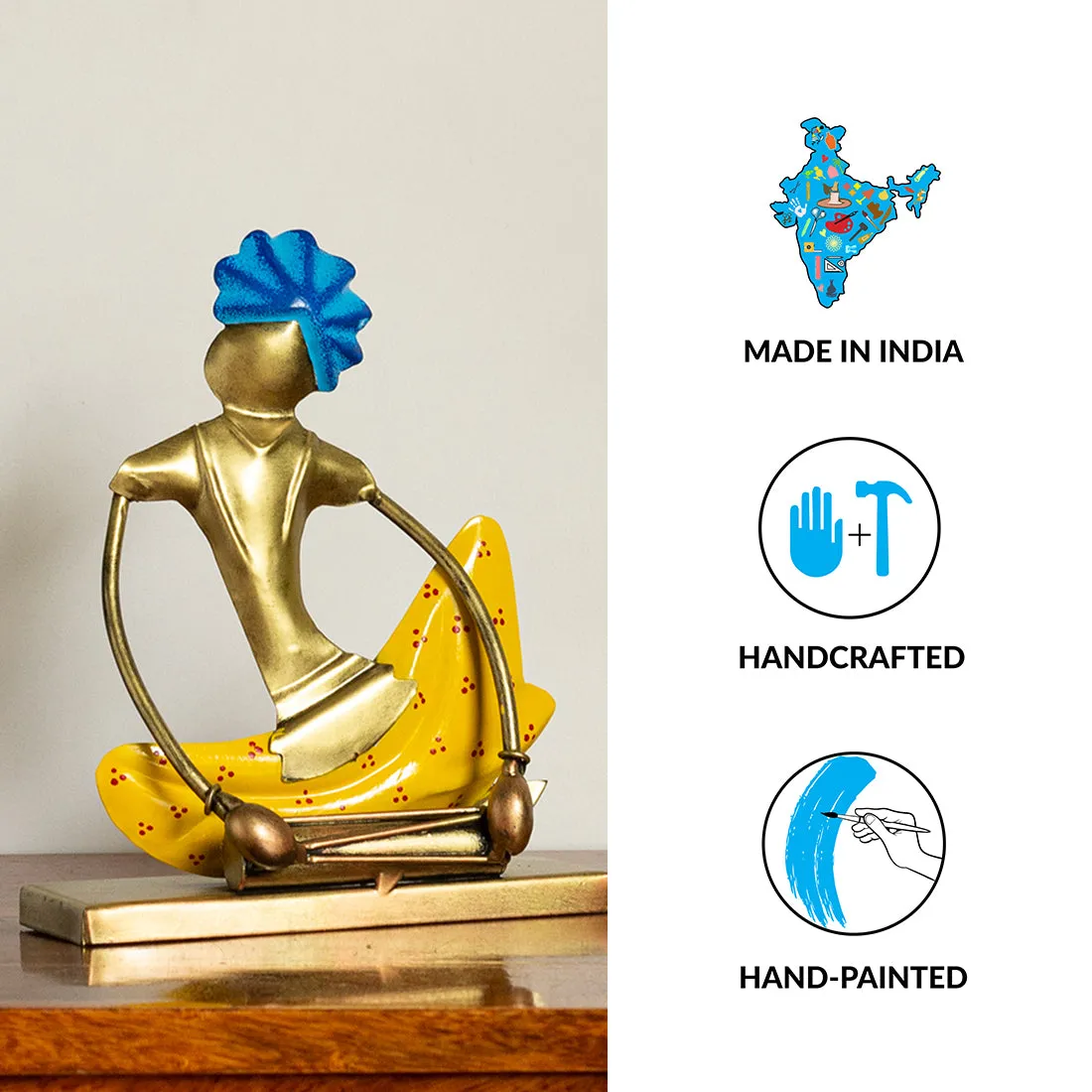 'Dholakwala Folk Artist' Handpainted Decorative Showpiece (Iron, 8 Inch)