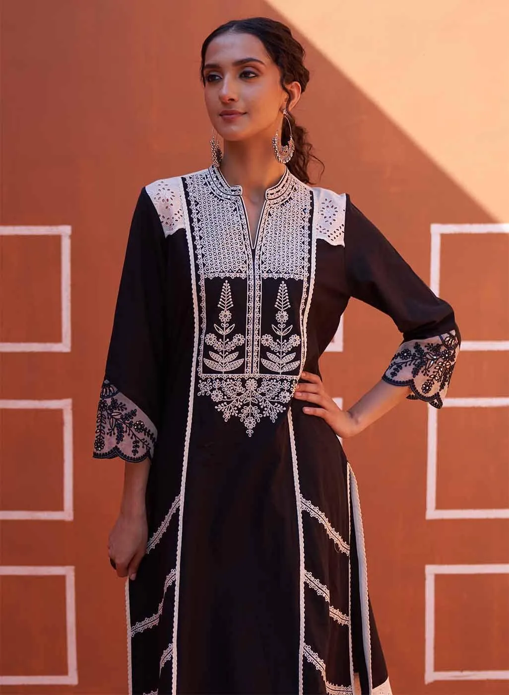 Dori Work Black Long Kurta