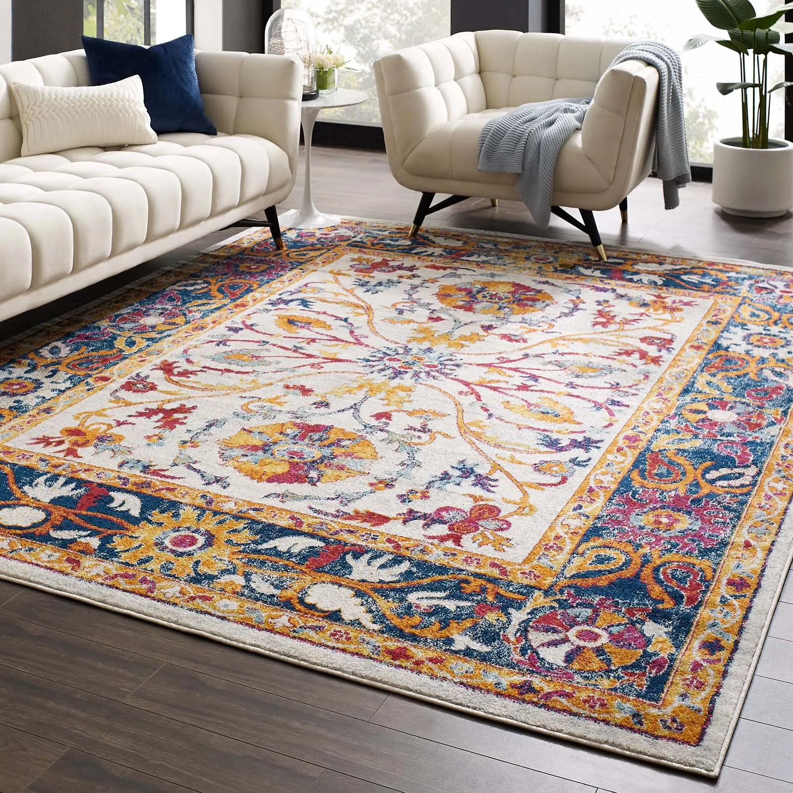 Entourage Samira Distressed Vintage Floral Persian Medallion Area Rug