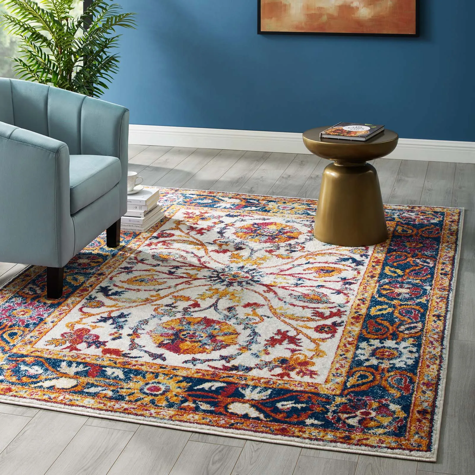 Entourage Samira Distressed Vintage Floral Persian Medallion Area Rug