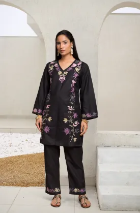 Falak Kashmiri Kurta Set  - Black