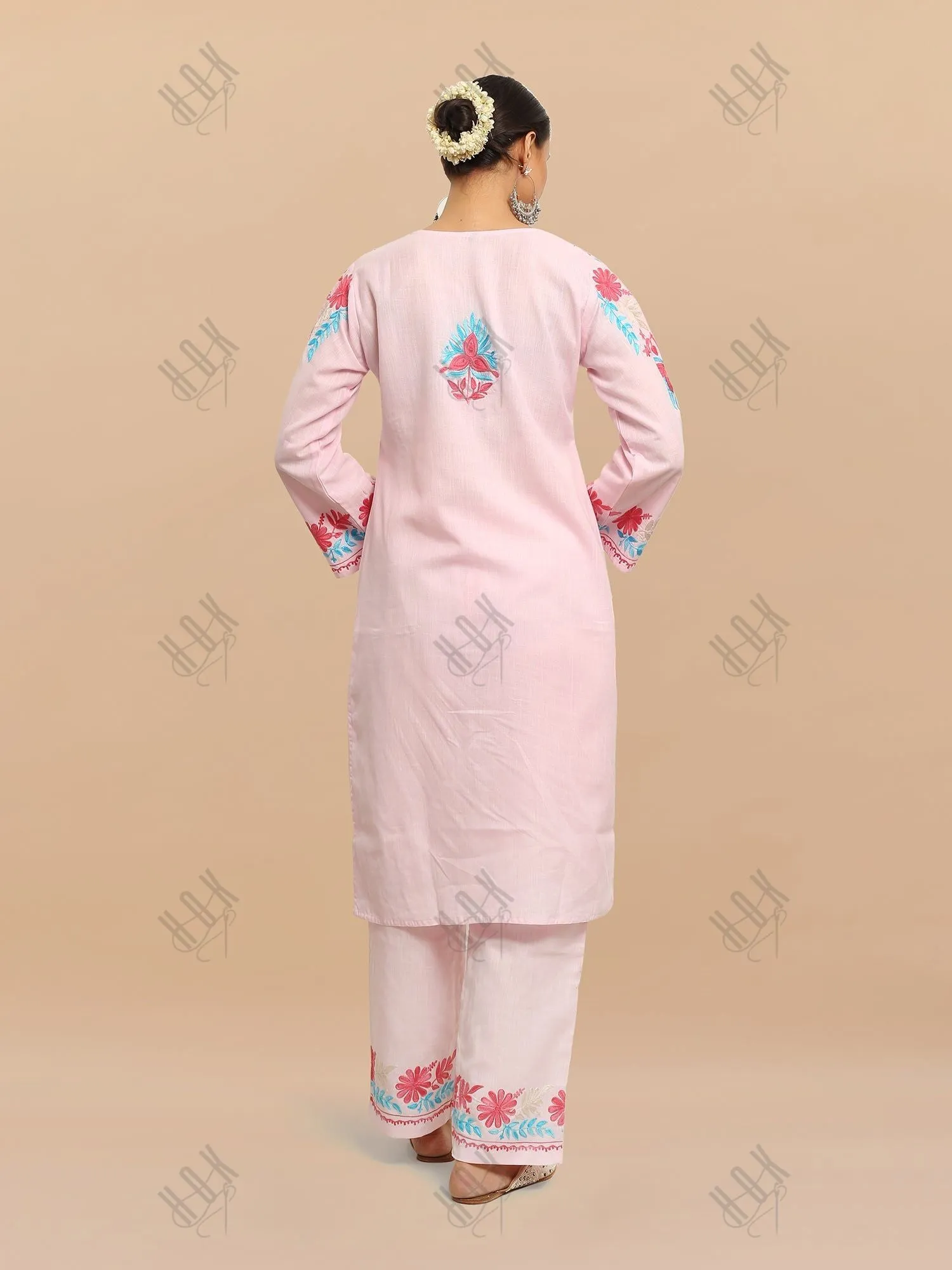 Falak Kashmiri Long Kurta Set  - Baby Pink