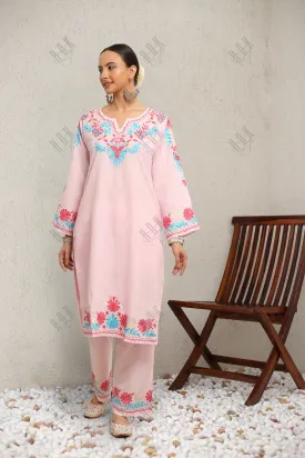 Falak Kashmiri Long Kurta Set  - Baby Pink