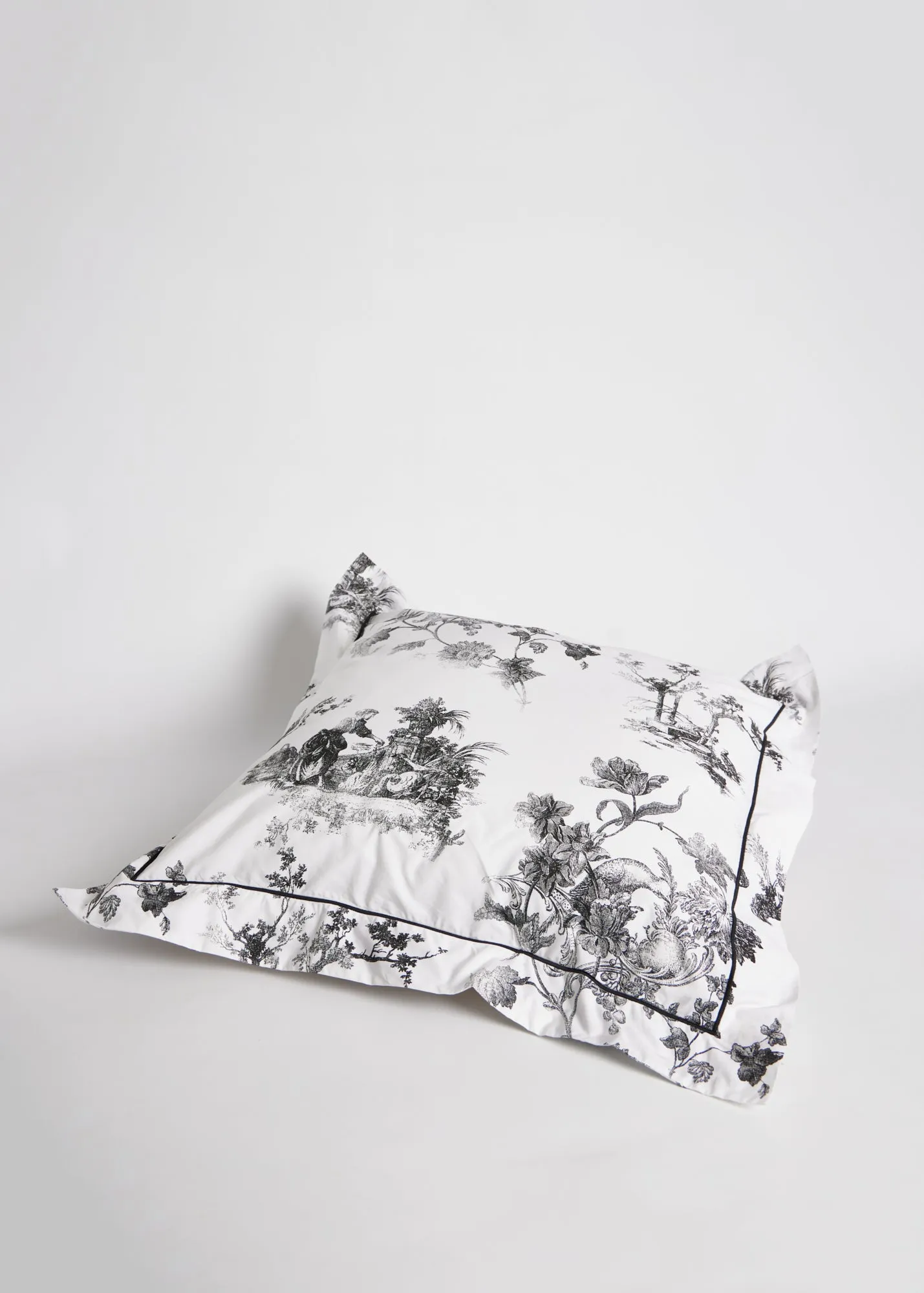 Foxford Black Toile Cotton Square Pillowcase