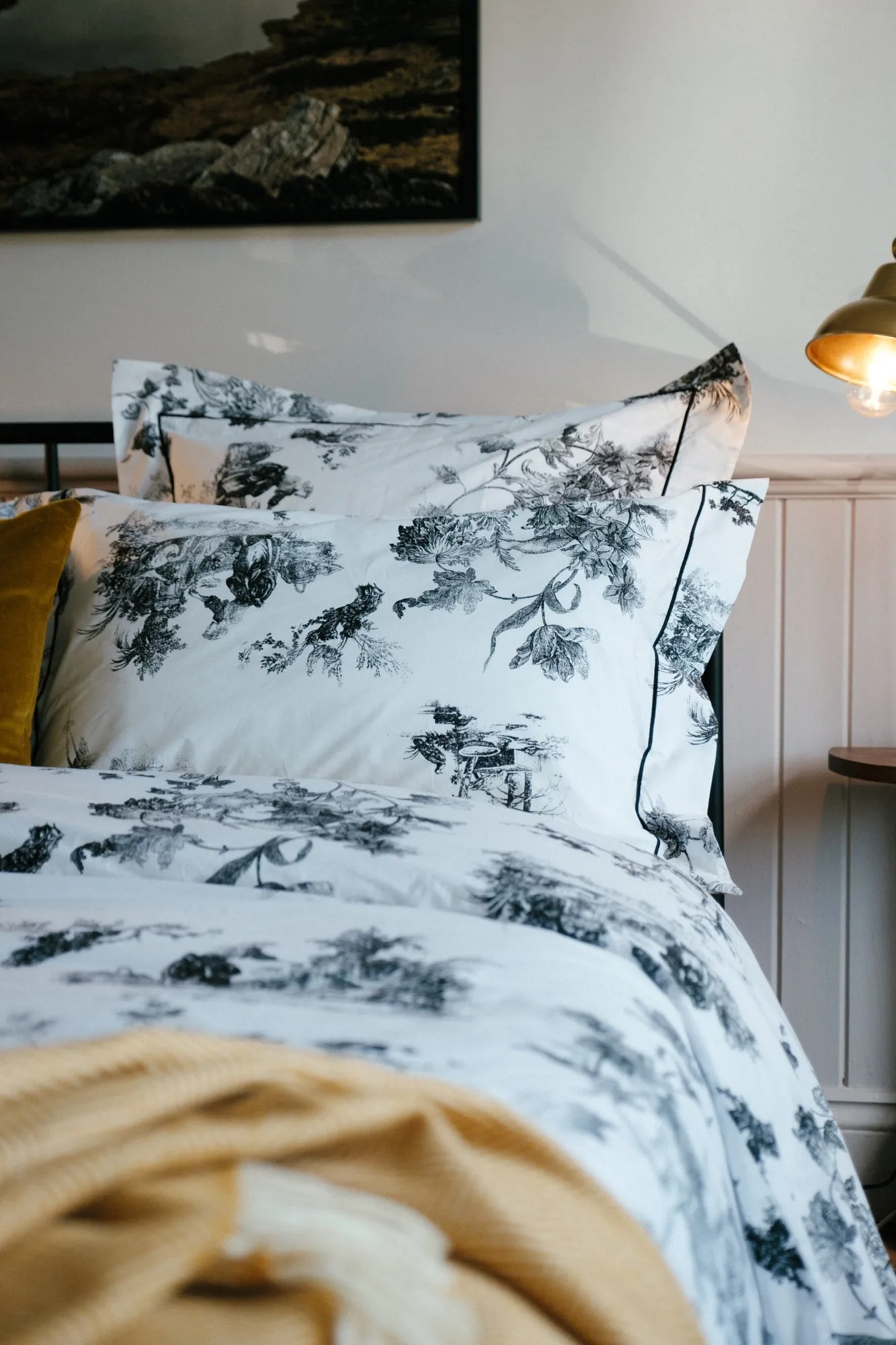 Foxford Black Toile Cotton Square Pillowcase