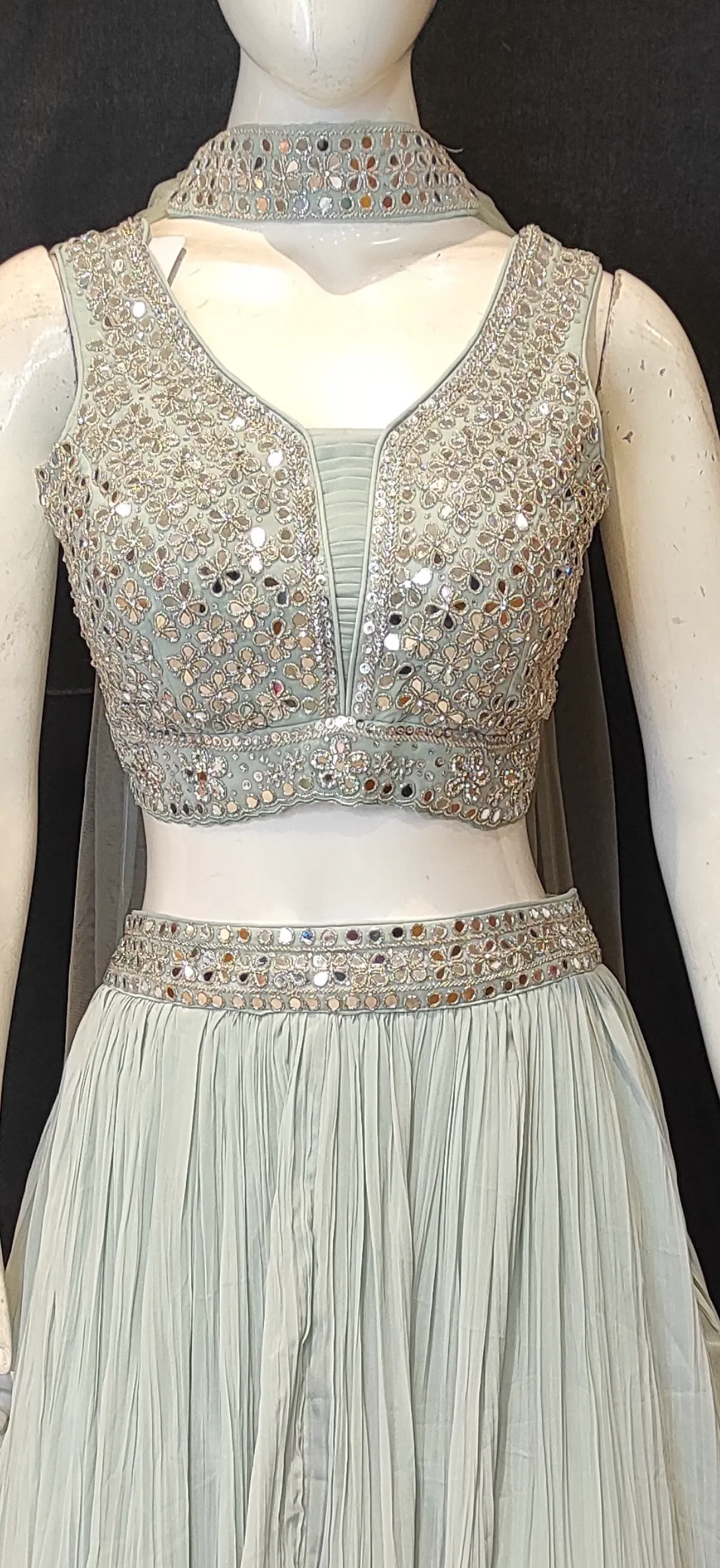 Georgette Lehenga with Sippi Work and Choli with Mirror and Cutdana Work