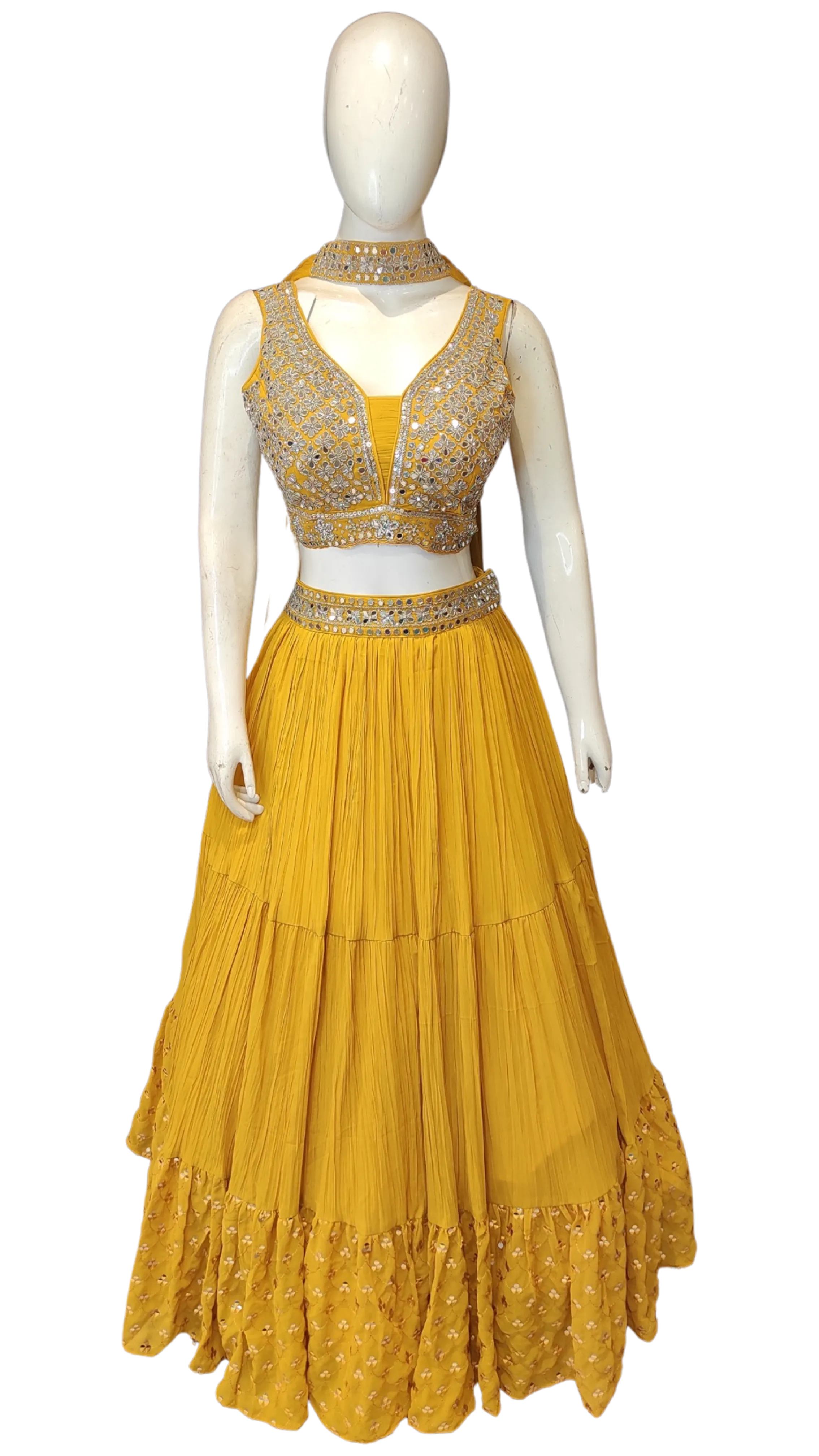 Georgette Lehenga with Sippi Work and Choli with Mirror and Cutdana Work