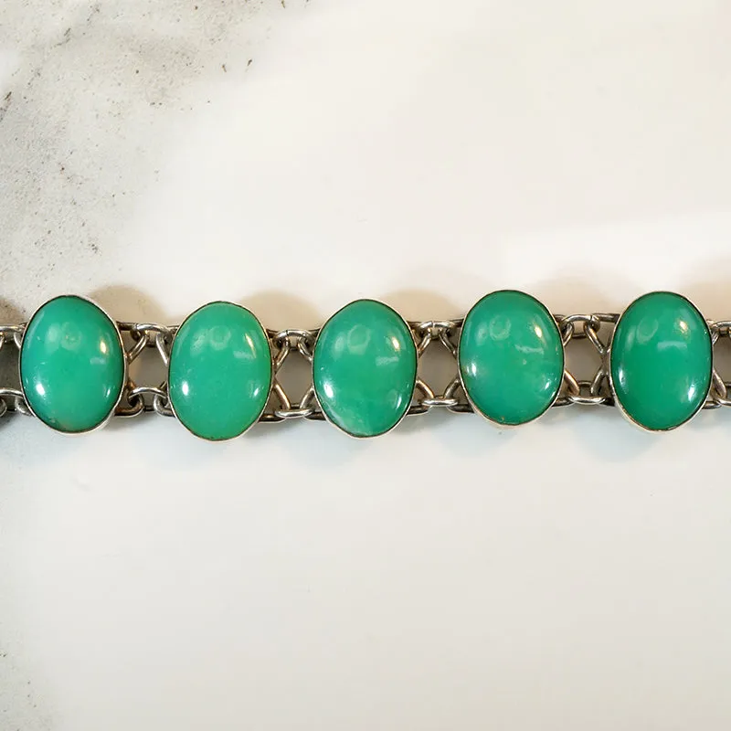 Glossy Green Chrysoprase & Sterling Silver Bracelet