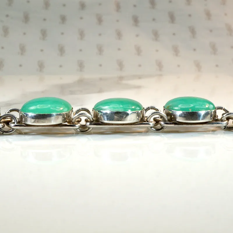 Glossy Green Chrysoprase & Sterling Silver Bracelet