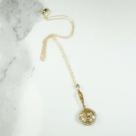 Gold Lavalier Pendant with Diamond & Pearl Halo