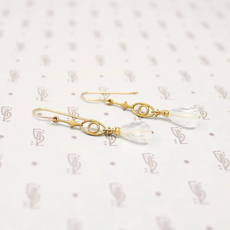 Golden Brass & Glittering Crystal Earrings by Brin