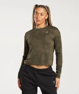 Gymshark Adapt Camo Seamless Ribbed Long Sleeve Top - Winter Olive/Soul Brown