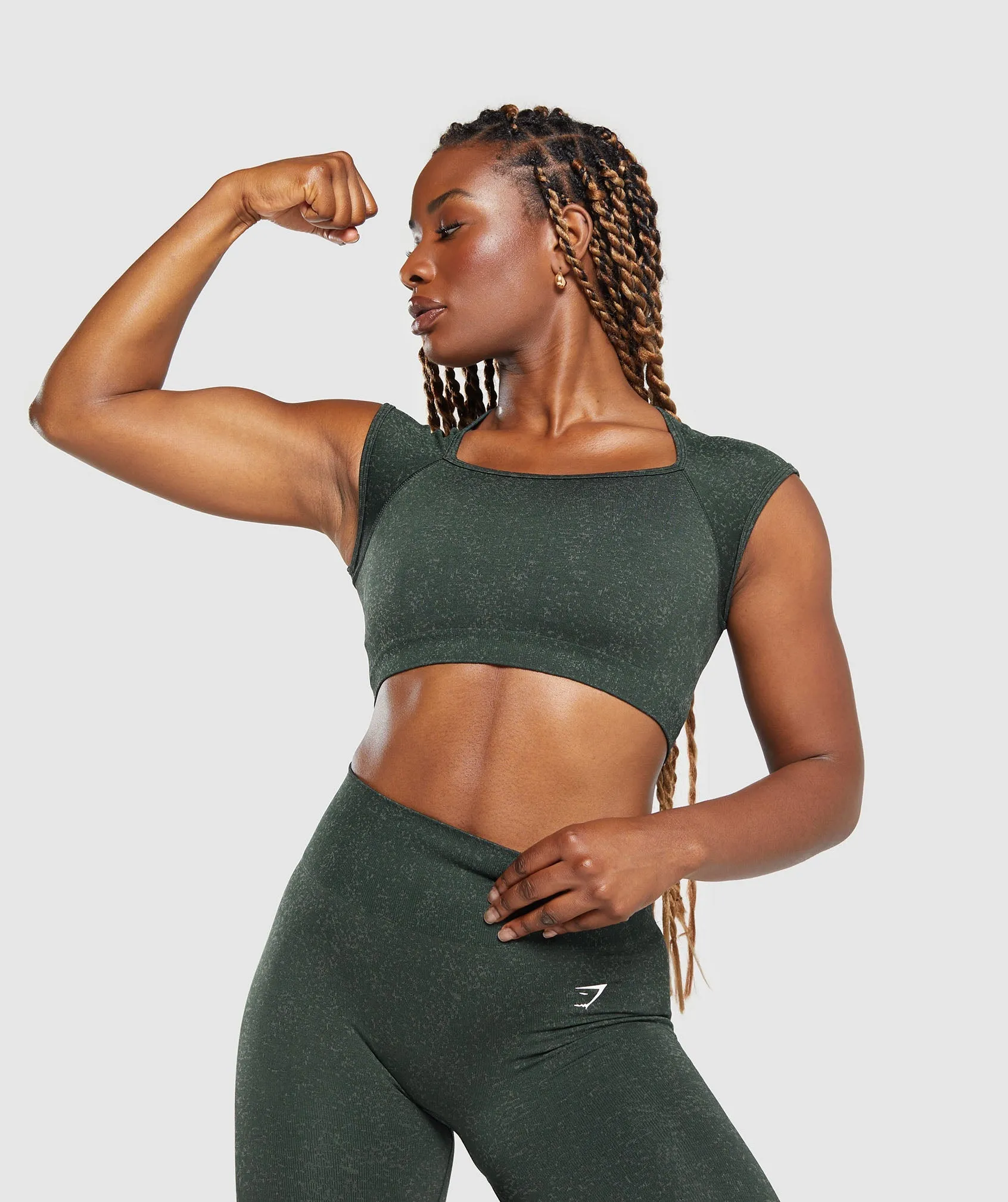 Gymshark Adapt Fleck Seamless Crop Top - Victory Green/Unit Green