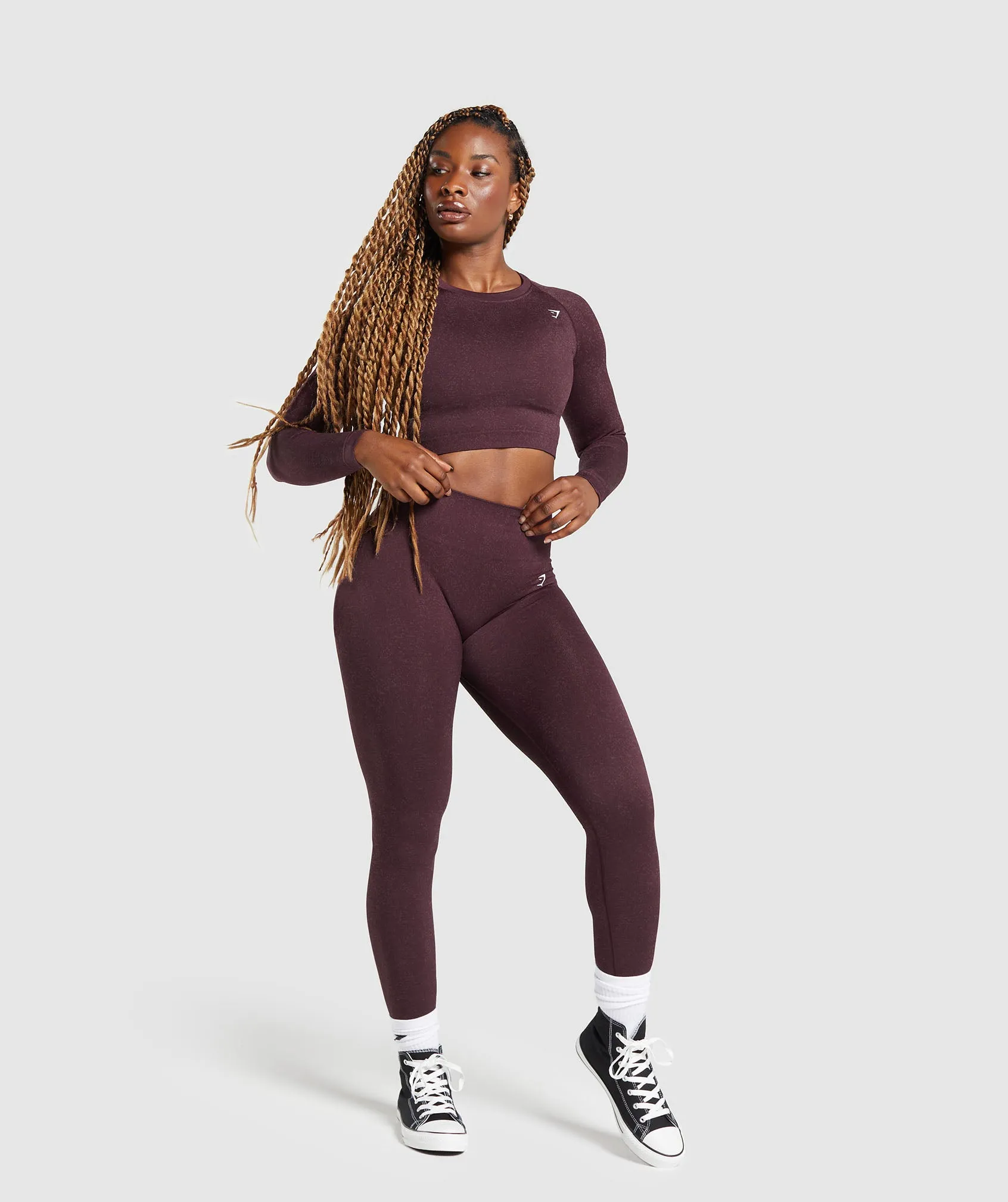 Gymshark Adapt Fleck Seamless Long Sleeve Crop Top - Depth Purple/ Steel Purple