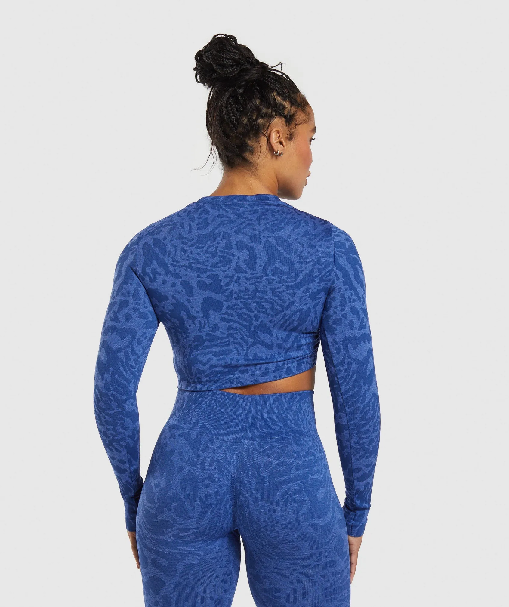 Gymshark Adapt Safari Seamless Long Sleeve Crop Top - Wave Blue/Iris Blue