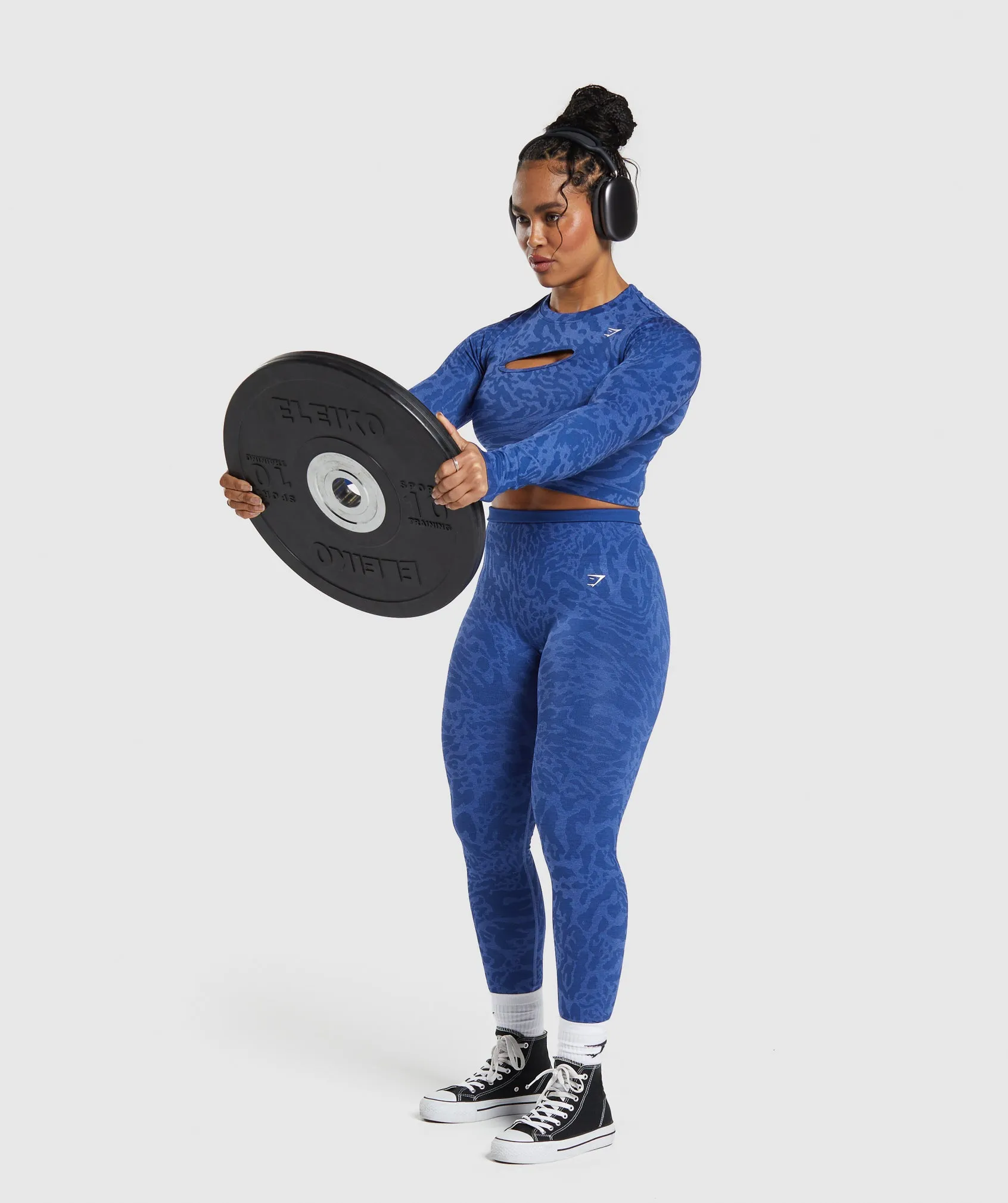 Gymshark Adapt Safari Seamless Long Sleeve Crop Top - Wave Blue/Iris Blue