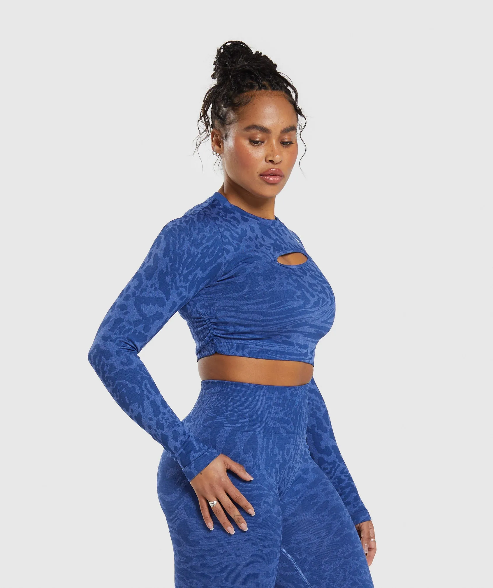 Gymshark Adapt Safari Seamless Long Sleeve Crop Top - Wave Blue/Iris Blue