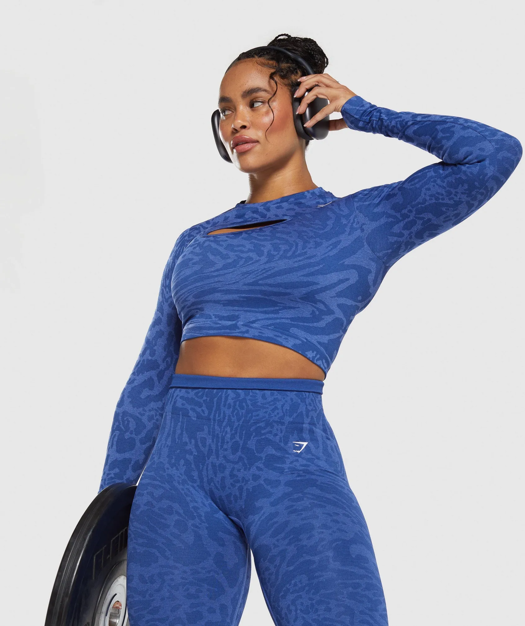 Gymshark Adapt Safari Seamless Long Sleeve Crop Top - Wave Blue/Iris Blue