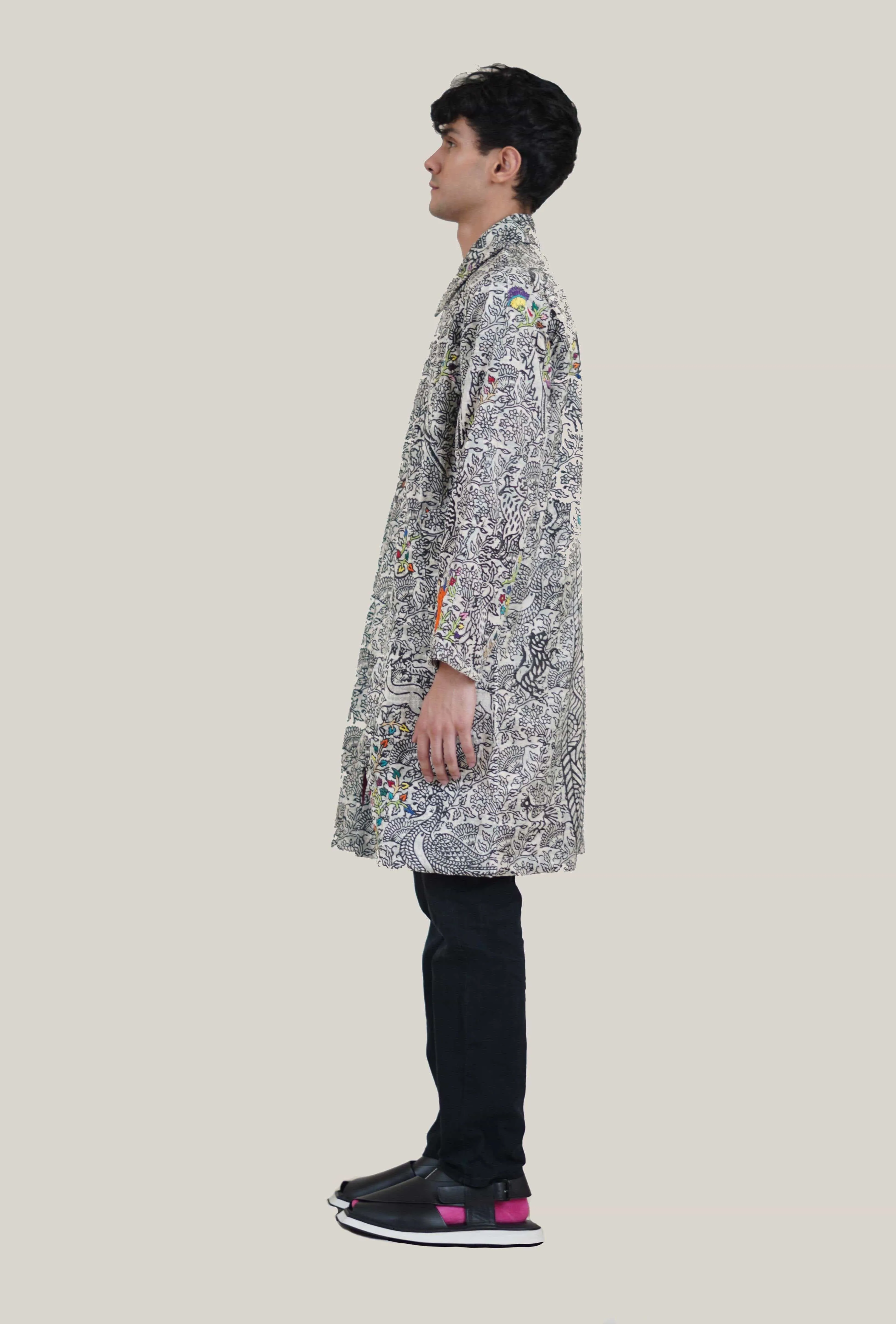 Hand Block Print and Embroidered Velvet Coat