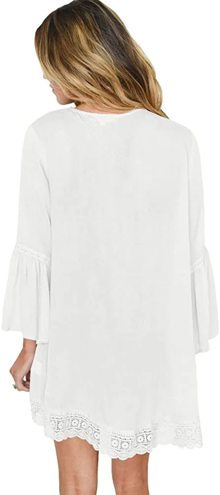 Haute Edition Flared Bell Sleeve Lace Trimmed Kimono