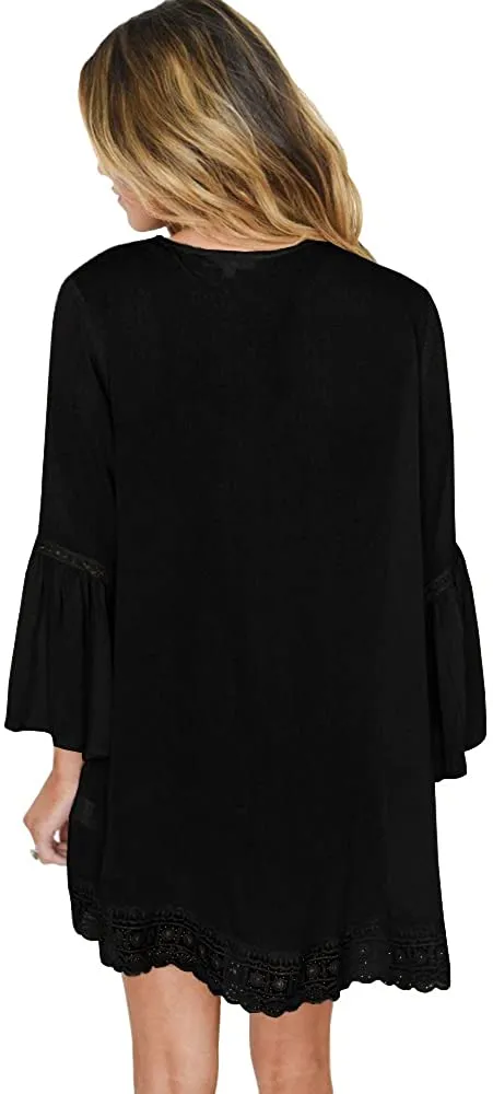 Haute Edition Flared Bell Sleeve Lace Trimmed Kimono