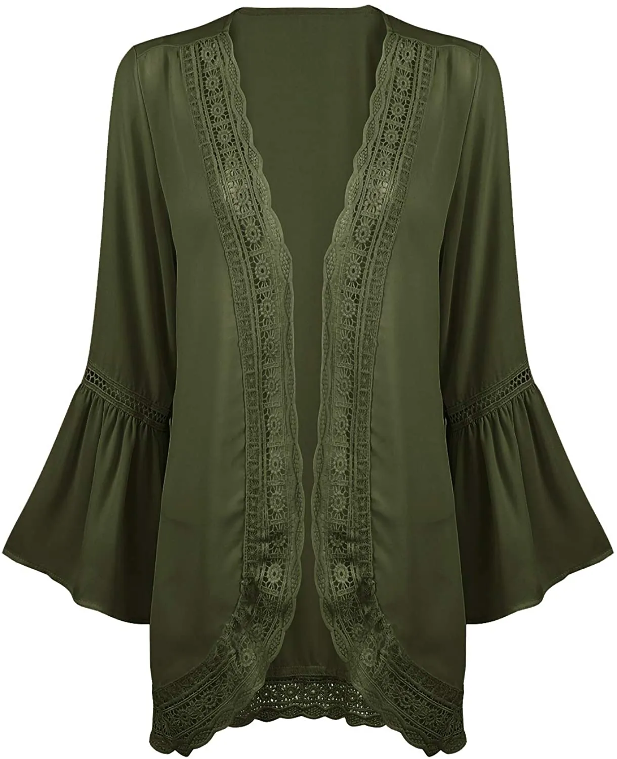 Haute Edition Flared Bell Sleeve Lace Trimmed Kimono