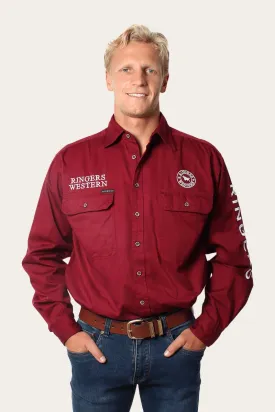 Hawkeye Mens Full Button Work Shirt - Burgundy/White