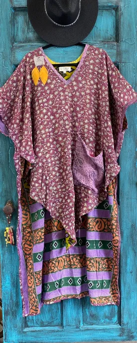 Hilo Tunic poncho Kantha Bae burgundy and purple