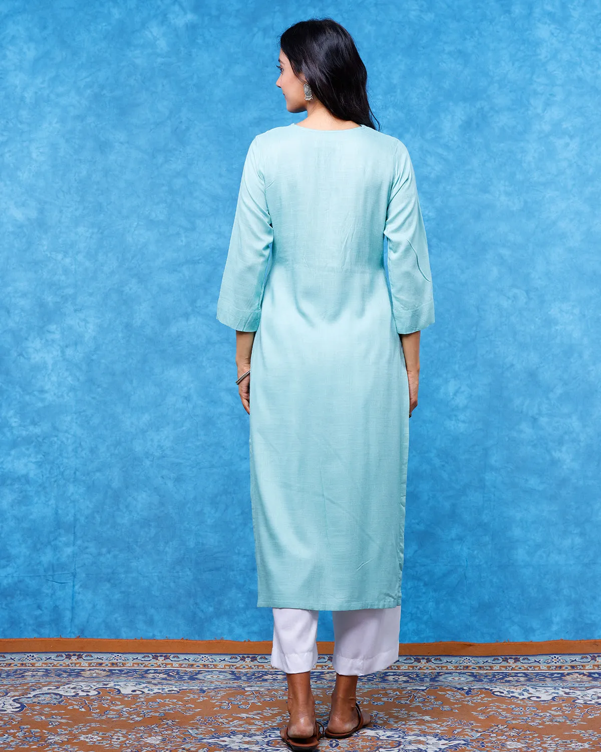 Icy Blue Lapel Kurta