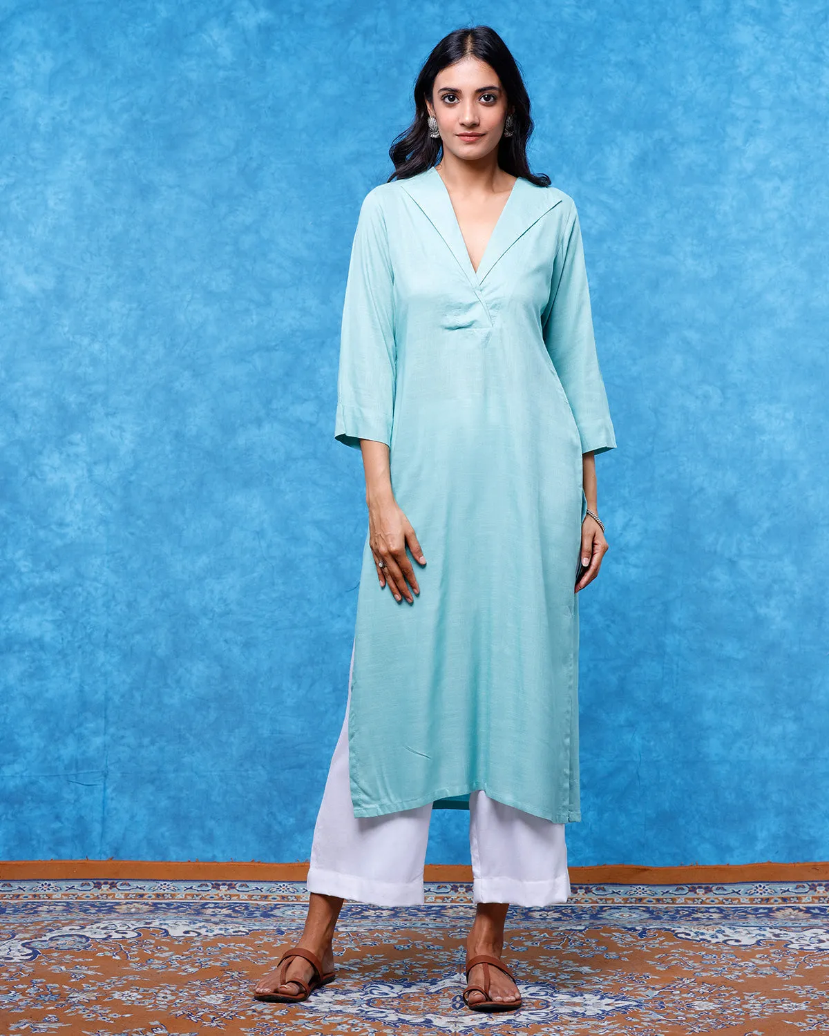 Icy Blue Lapel Kurta