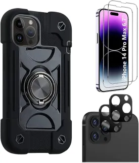 iPhone 14 Pro Max 6.7-inch Protection Kit Bundle - DualShock Series Case with Tempered Glass Screen and Camera Protector - Black