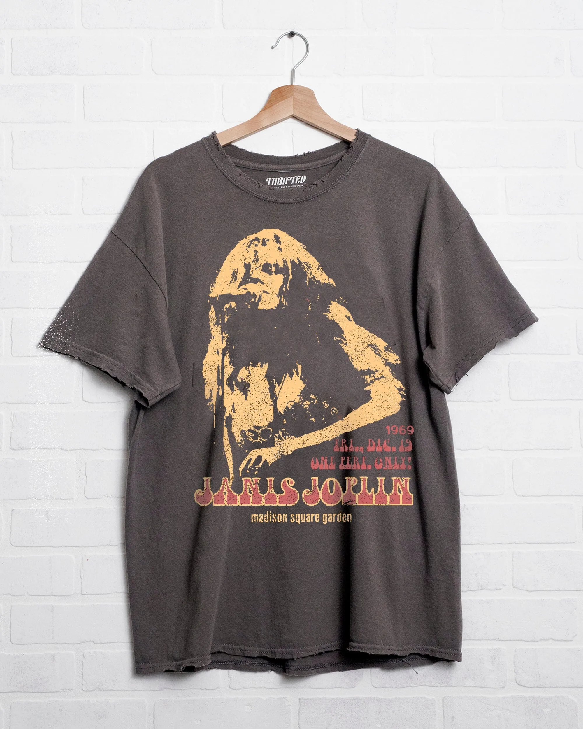 Janis Joplin Madison Square Garden Charcoal Thrifted Distressed Tee