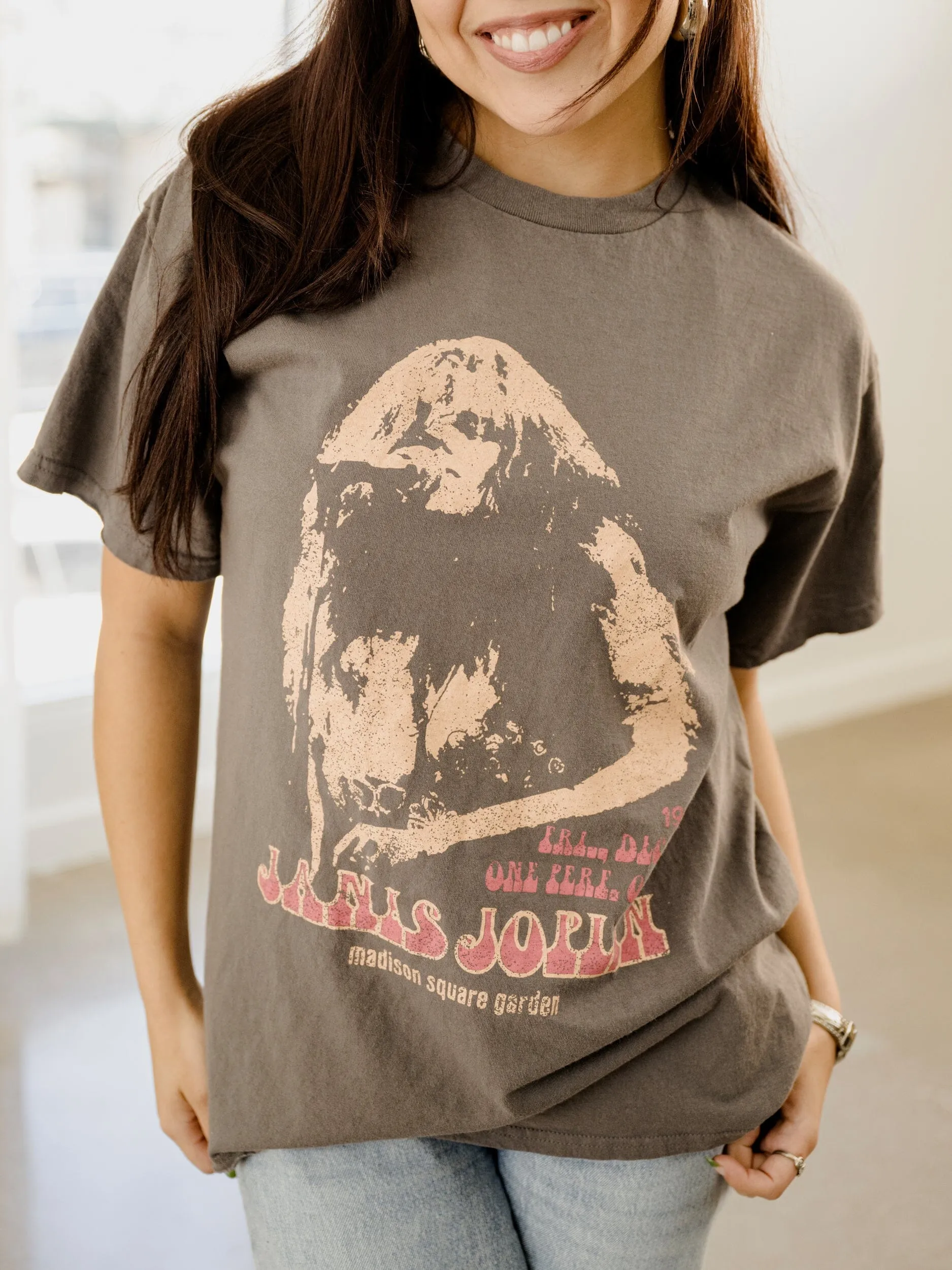 Janis Joplin Madison Square Garden Charcoal Thrifted Distressed Tee