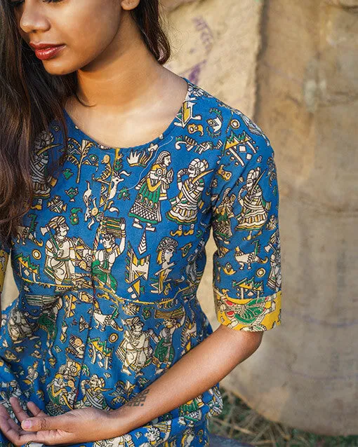 Kalamkari Shirt Dress Blue