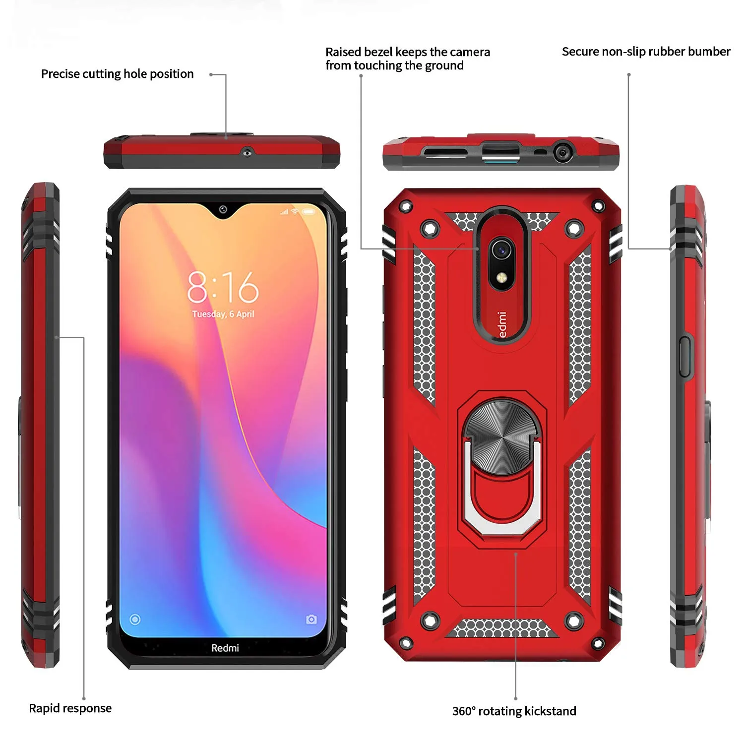 LeYi for Xiaomi Redmi 8/Redmi 8A Case with HD Screen Protector(1 Pack),Ring Holder [Military Grade] Protective Silicone Shockproof Tough Armour Cover