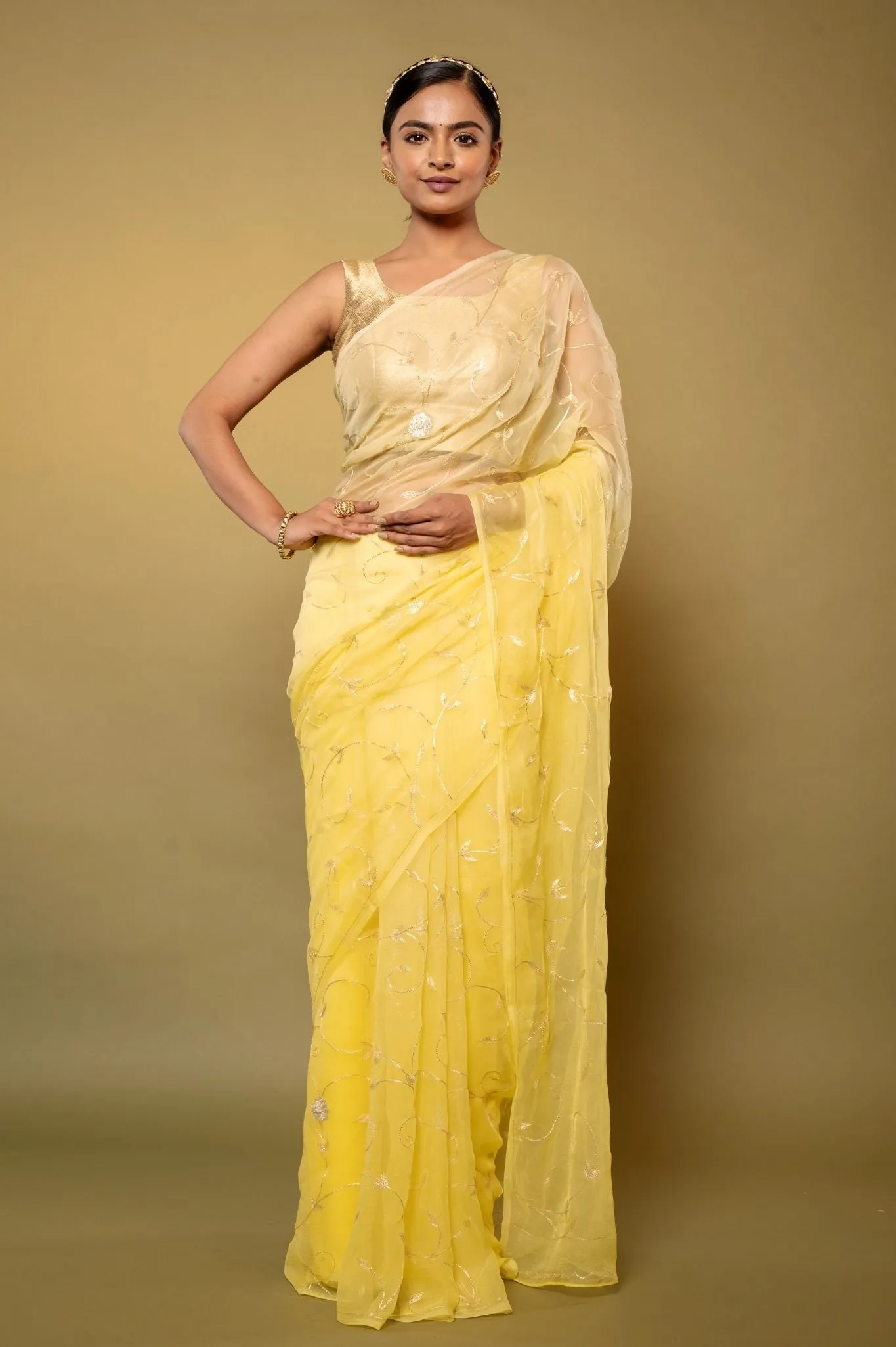 Lime Chiffon Saree