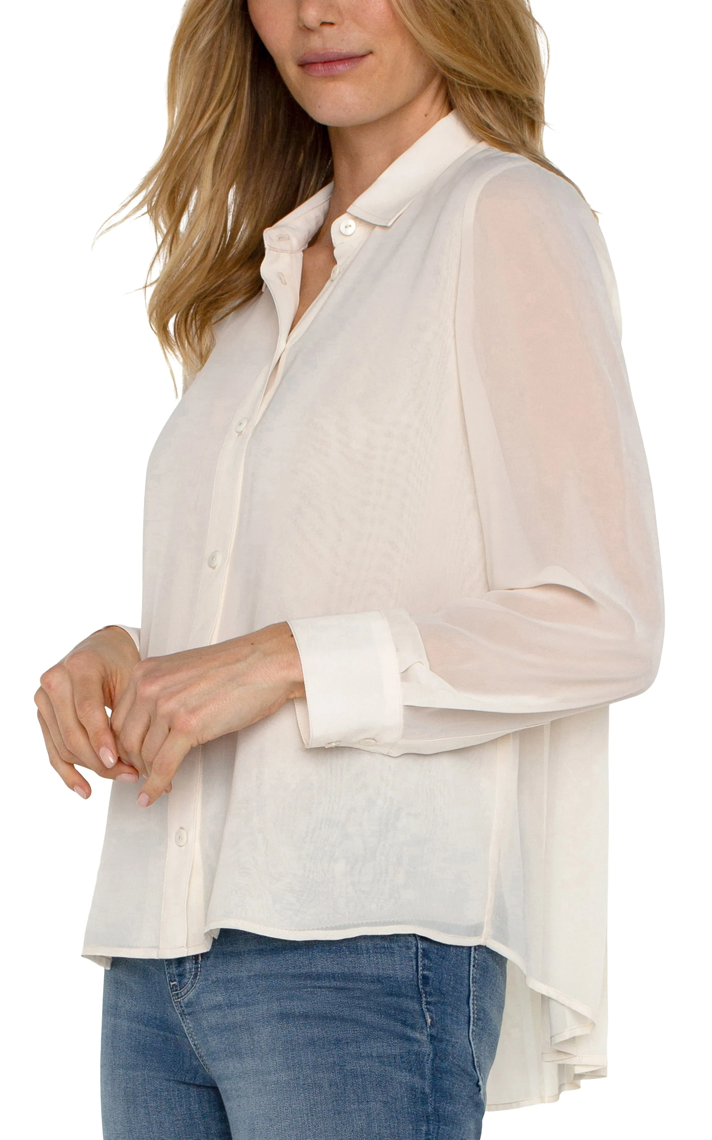 LONG SLEEVE SHIRT WITH PLEAT BACK